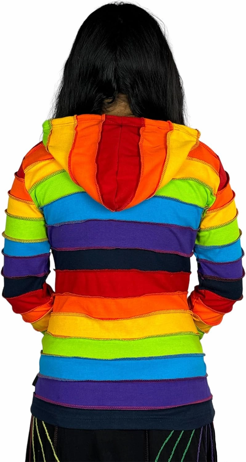 Agan Traders 2025 Spring Rainbow Printed Knit Cotton Lightweight Hoodie - Bohemian Hippie Gypsy Zip Up Jackets for Women