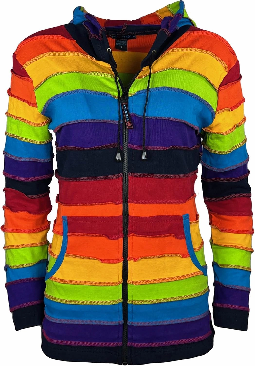 Agan Traders 2025 Spring Rainbow Printed Knit Cotton Lightweight Hoodie - Bohemian Hippie Gypsy Zip Up Jackets for Women