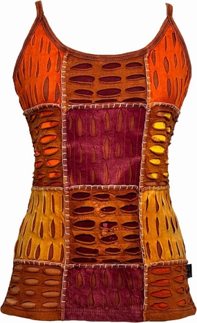 Agan Traders 2025 Summer Rib Knit Cotton Tank Tops for Women - Boho Gypsy Handcrafted Embroidery Patchwork Summer Tops