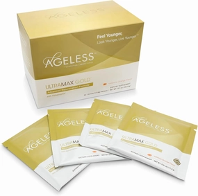 AGELESS UltraMAX Gold Effervescent Powder, HGH Anti-Aging Supplement for Women, Help Women Rejuvenate Their Faces Return to Youthfulness, Mens Supplement, Valencia Orange Flavor 22 Packets
