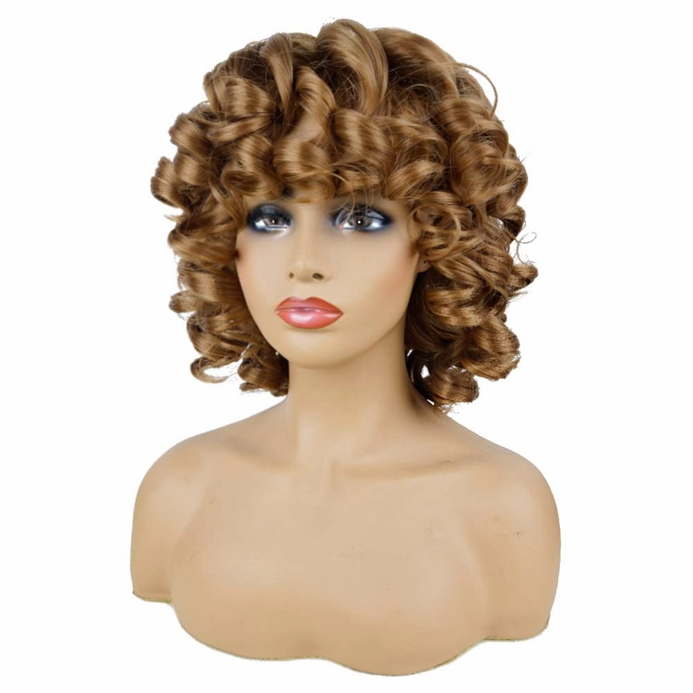 AIDUSA Afro Curly Wigs with Bangs Big Blonde Wigs for Black Women Light Brown Short Wigs for Women Synthetic Hair Natural Looking (#30 Honey Blonde)