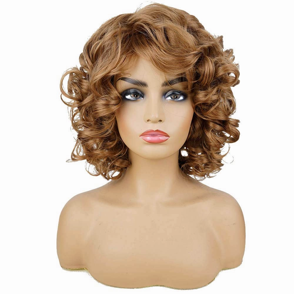 AIDUSA Afro Curly Wigs with Bangs Big Blonde Wigs for Black Women Light Brown Short Wigs for Women Synthetic Hair Natural Looking (#30 Honey Blonde)