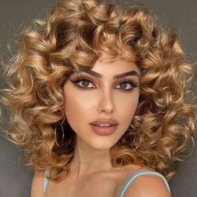 AIDUSA Afro Curly Wigs with Bangs Big Blonde Wigs for Black Women Light Brown Short Wigs for Women Synthetic Hair Natural Looking (#30 Honey Blonde)