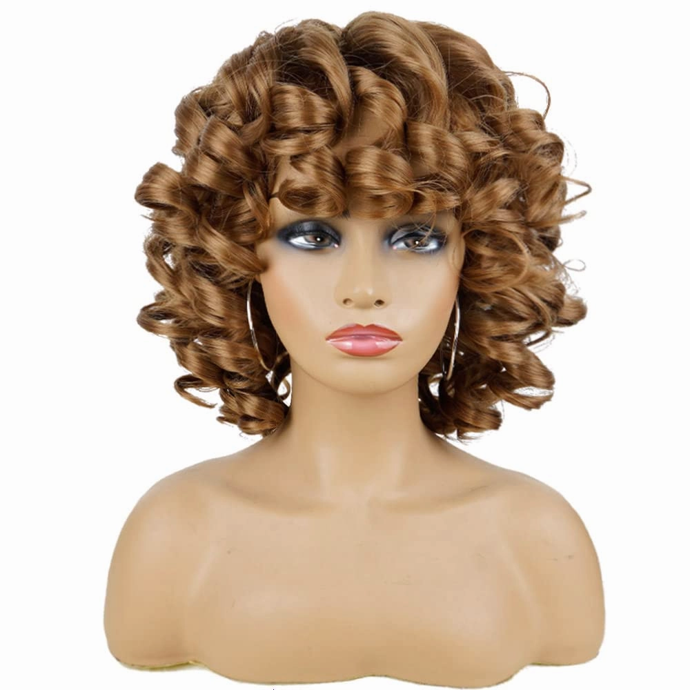 AIDUSA Afro Curly Wigs with Bangs Big Blonde Wigs for Black Women Light Brown Short Wigs for Women Synthetic Hair Natural Looking (#30 Honey Blonde)