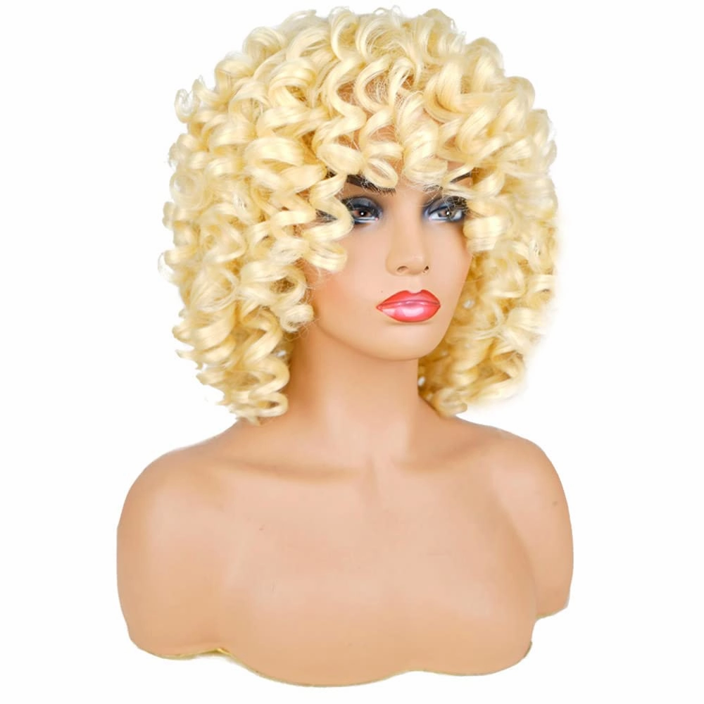 AIDUSA Big, Loose, Curly Wigs for Black Women - Afro Curly Wigs with Bangs - Synthetic & Natural Looking Wigs (#613 Blonde)