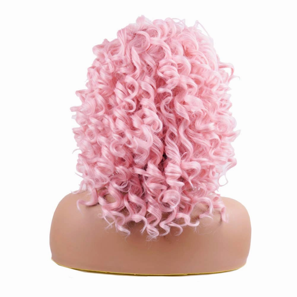 AIDUSA Short Loose Curly Wigs Afro Wig for Black Women Fluffy Curly Big Curls Pink Wig With Bangs Synthetic Wigs for White Women Wavy Natural Looking (Pink)