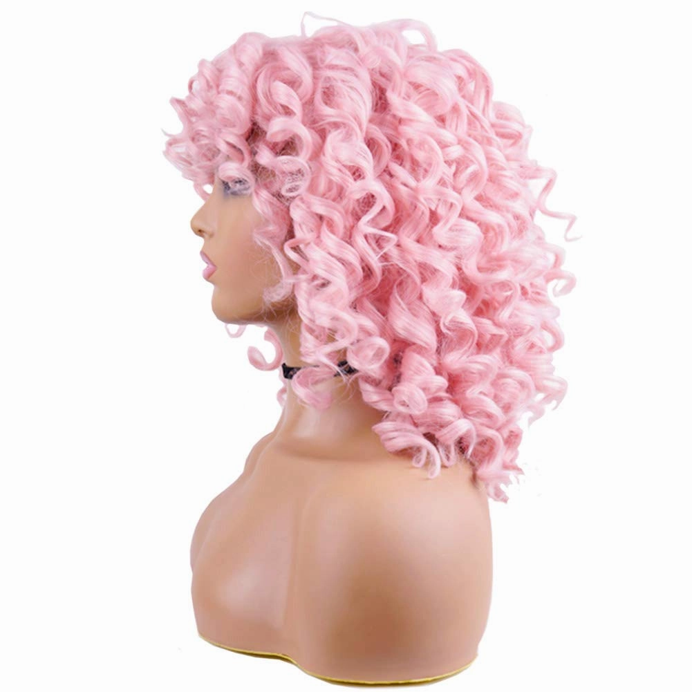 AIDUSA Short Loose Curly Wigs Afro Wig for Black Women Fluffy Curly Big Curls Pink Wig With Bangs Synthetic Wigs for White Women Wavy Natural Looking (Pink)