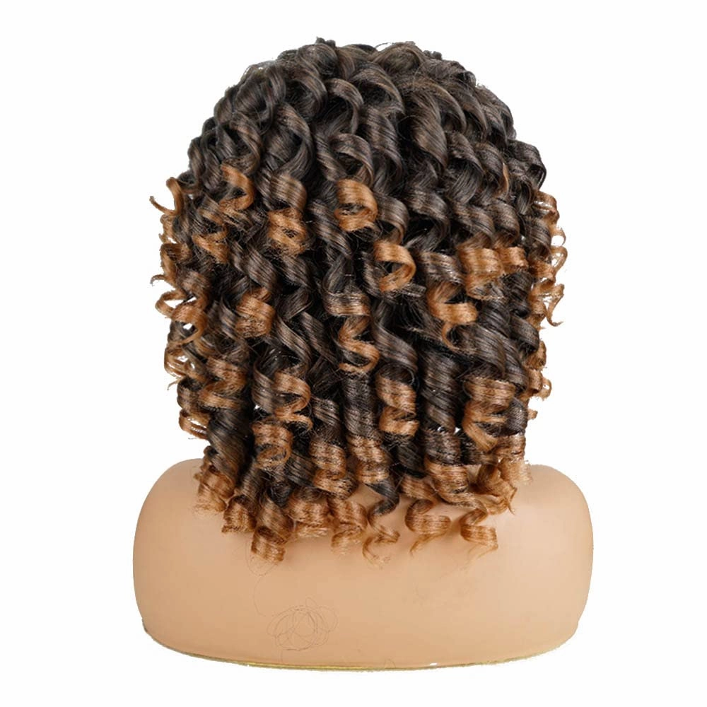 AIDUSA Short Loose Curly Wigs for Black Women Ombre Blonde Wig for Black Women Curly Wig Afro Wigs Synthetic Wig with Bangs Half Wigs for Women Soft Hair Blonde (#T30 Black to Light Brown)