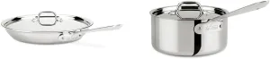 All-Clad Stainless Steel 12-inch Frying Pan, Silver & All-Clad Stainless Steel Sauce Pan, 3qt. Silver