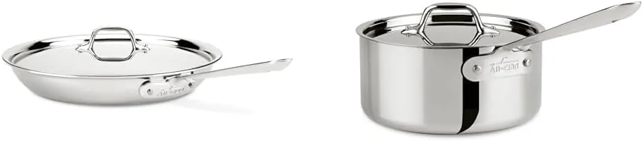 All-Clad Stainless Steel 12-inch Frying Pan, Silver & All-Clad Stainless Steel Sauce Pan, 3qt. Silver