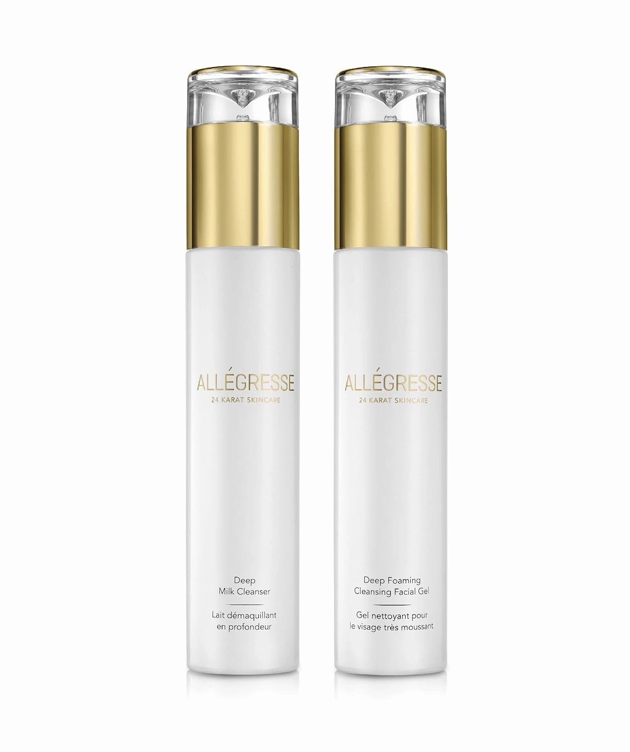 Allegresse 24 Karat Anti Aging Deep Cleansing Facial Gel and Milk Cleanser Combo | Boosts Hydration for Soft, Supple Skin | Delightful Mixture of Natural Ingredients | 2 Piece Set