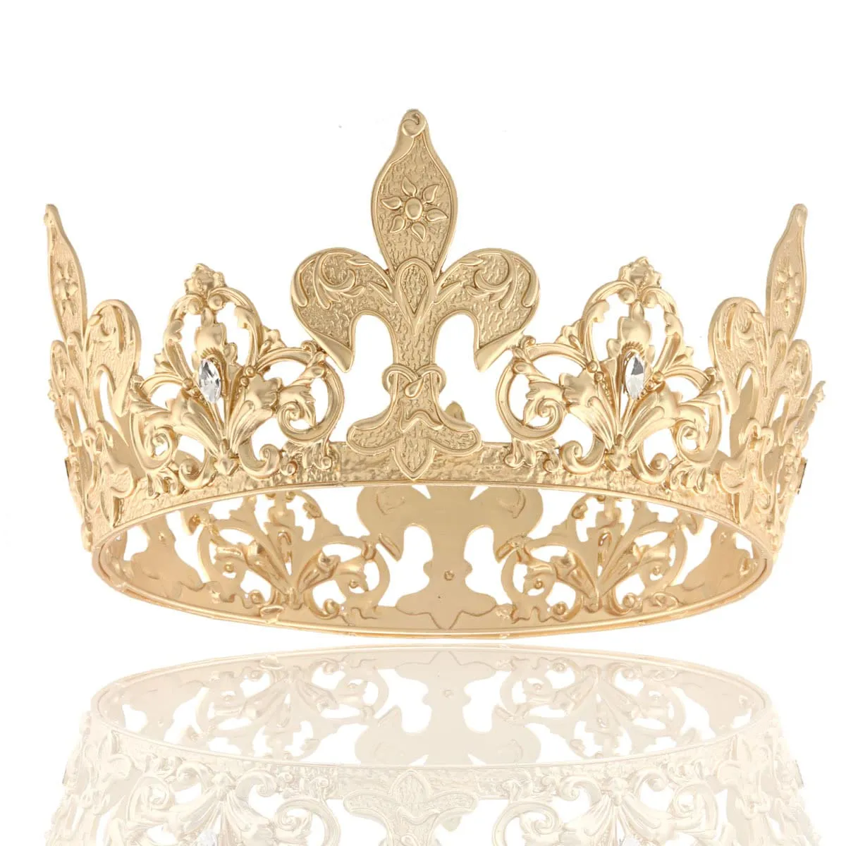 Alloy Rhinestone King Queen Round Crown Party Hair Accessories For Costume Cosplay Prom Pageant Homecoming Wedding (Gold)