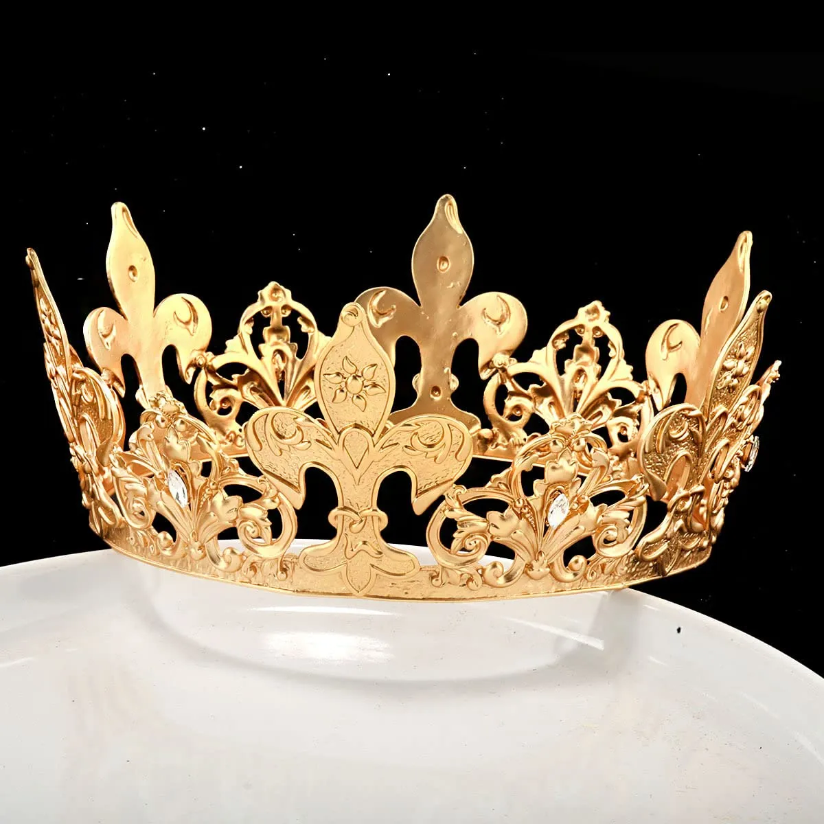 Alloy Rhinestone King Queen Round Crown Party Hair Accessories For Costume Cosplay Prom Pageant Homecoming Wedding (Gold)