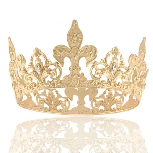 Alloy Rhinestone King Queen Round Crown Party Hair Accessories For Costume Cosplay Prom Pageant Homecoming Wedding (Gold)
