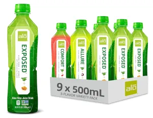ALO Aloe Vera Juice | 16.9 fl oz, Pack of 9 | 3-Flavor Variety Pack | ALLURE, COMFORT, EXPOSED Plant-Based Drink
