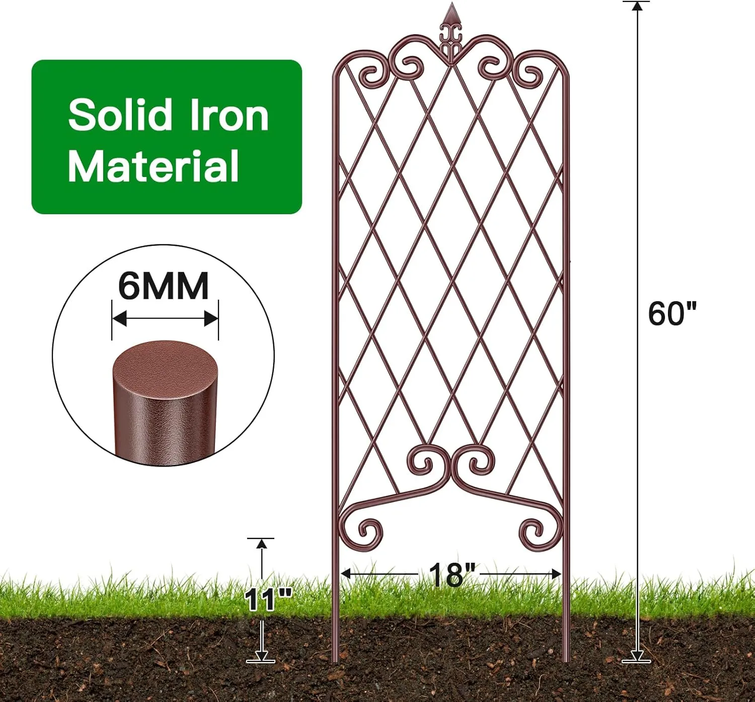 AMAGABELI GARDEN & HOME 2 Pack 60” x 18” Garden Trellis for Climbing Plants Outdoor Garden Fencing Decorative Plant Trellis Vegetables and Rose Trellis for Ivy Cucumbers Bronze