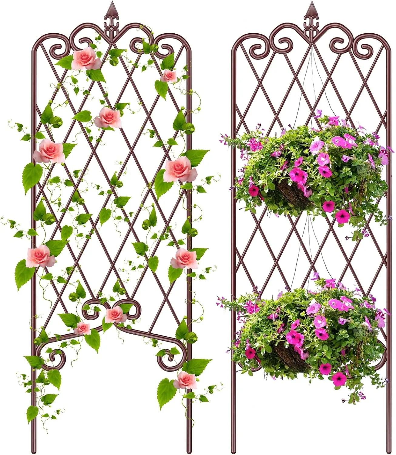 AMAGABELI GARDEN & HOME 2 Pack 60” x 18” Garden Trellis for Climbing Plants Outdoor Garden Fencing Decorative Plant Trellis Vegetables and Rose Trellis for Ivy Cucumbers Bronze