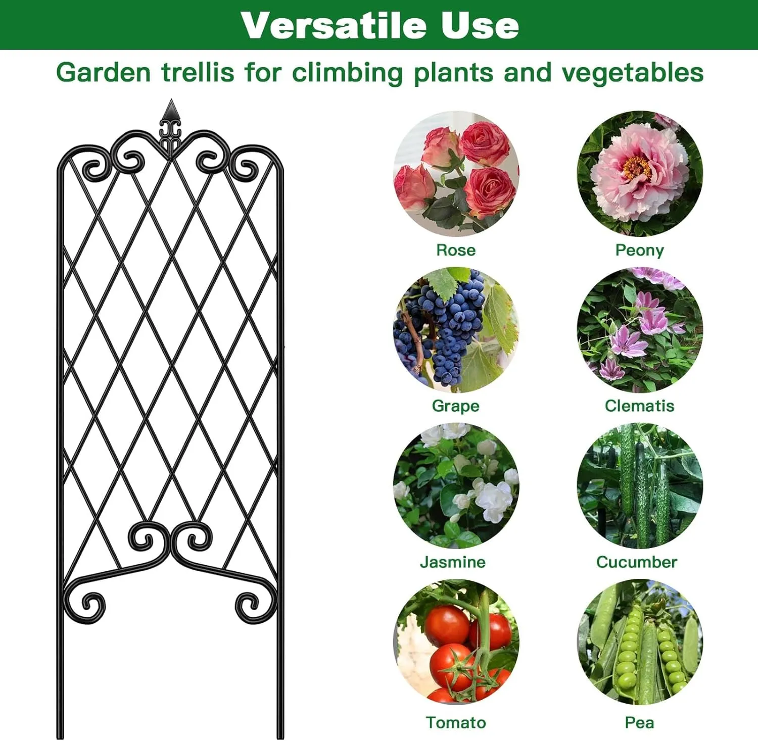 AMAGABELI GARDEN & HOME 2 Pack Black Garden Trellis for Climbing Plants Outdoor Trellis 47” x 16” Climbing Rose Trellis Wrought Iron Trellis Ivy Cucumbers Decorative Metal Flat Trellis