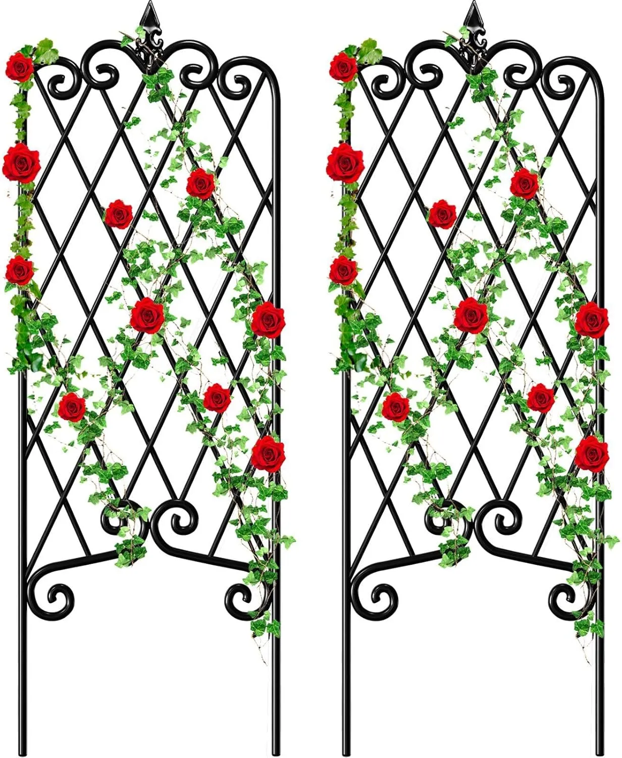 AMAGABELI GARDEN & HOME 2 Pack Black Garden Trellis for Climbing Plants Outdoor Trellis 47” x 16” Climbing Rose Trellis Wrought Iron Trellis Ivy Cucumbers Decorative Metal Flat Trellis