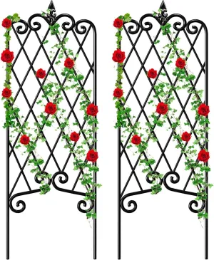 AMAGABELI GARDEN & HOME 2 Pack Black Garden Trellis for Climbing Plants Outdoor Trellis 47” x 16” Climbing Rose Trellis Wrought Iron Trellis Ivy Cucumbers Decorative Metal Flat Trellis