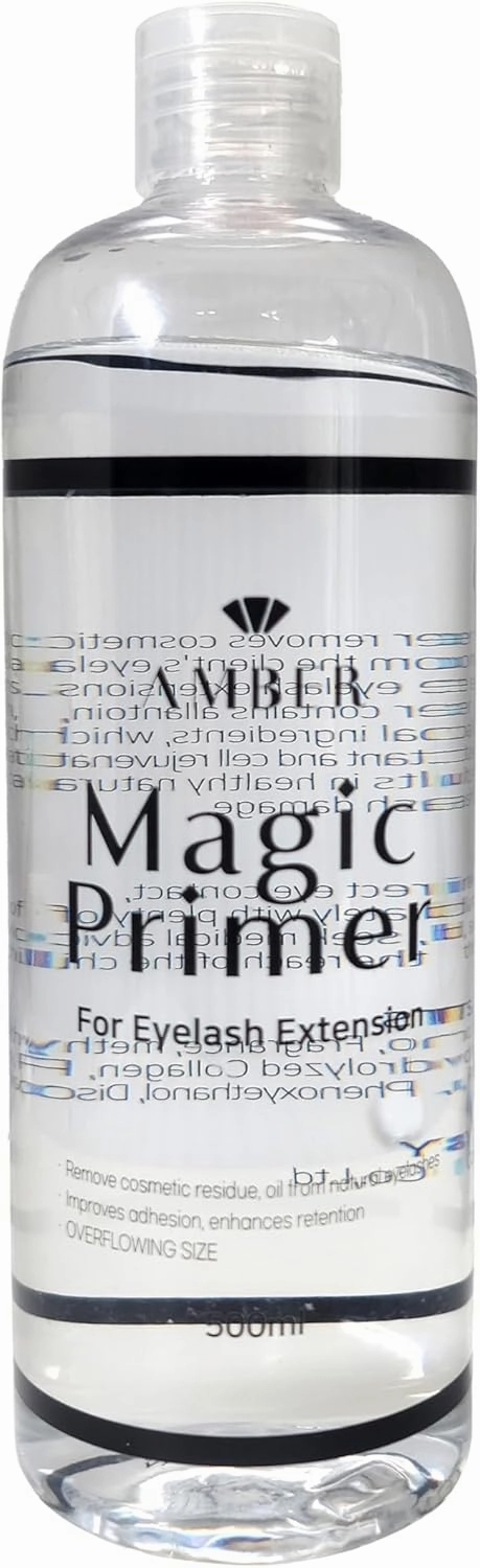 Amber Lash Magic Primer Plus  [500ml/16.9oz], Gentle Eyelash Extension Primer to Increase Adhesive Strength and Bonding Retention on Natural Lashes, Remove Makeup Residue, Oil, and dust from lashes