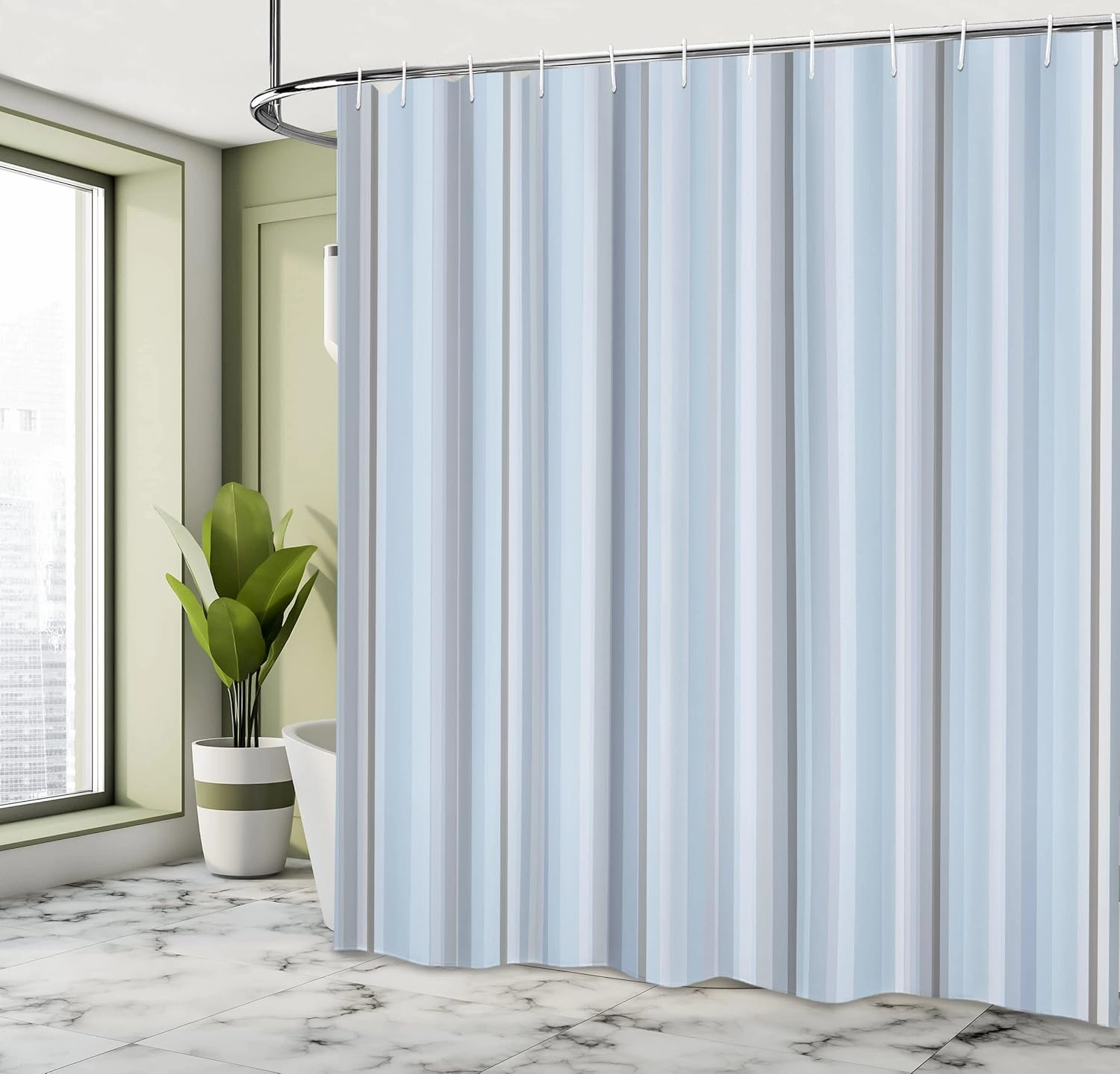 Ambesonne Stripes Shower Curtain, Abstract Ocean Inspired Palette Lines Geometrical Image Illustration, Cloth Fabric Bathroom Decor Set with Hooks, 69" W x 70" L, Pale Blue