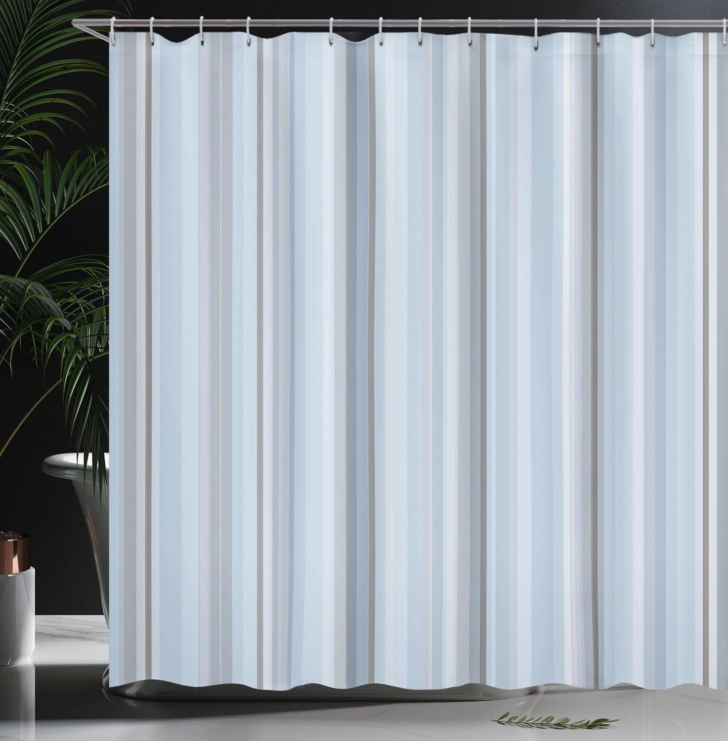 Ambesonne Stripes Shower Curtain, Abstract Ocean Inspired Palette Lines Geometrical Image Illustration, Cloth Fabric Bathroom Decor Set with Hooks, 69" W x 70" L, Pale Blue