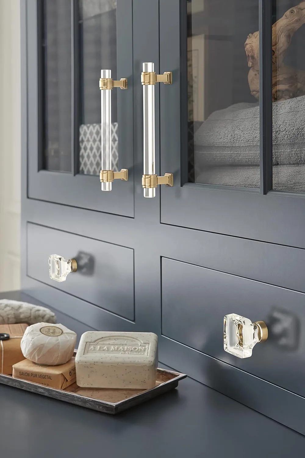 Amerock | Cabinet Pull | Clear/Champagne Bronze | 5-1/16 inch (128 mm) Center to Center | Glacio | 1 Pack | Drawer Pull | Drawer Handle | Cabinet Hardware