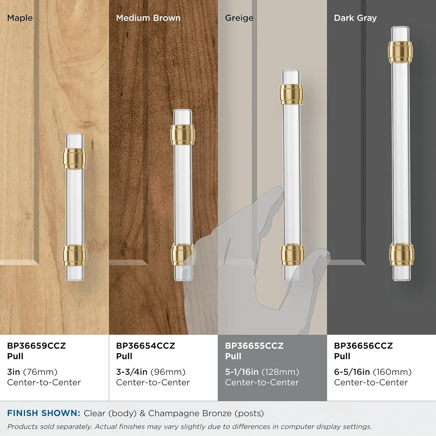 Amerock | Cabinet Pull | Clear/Champagne Bronze | 5-1/16 inch (128 mm) Center to Center | Glacio | 1 Pack | Drawer Pull | Drawer Handle | Cabinet Hardware