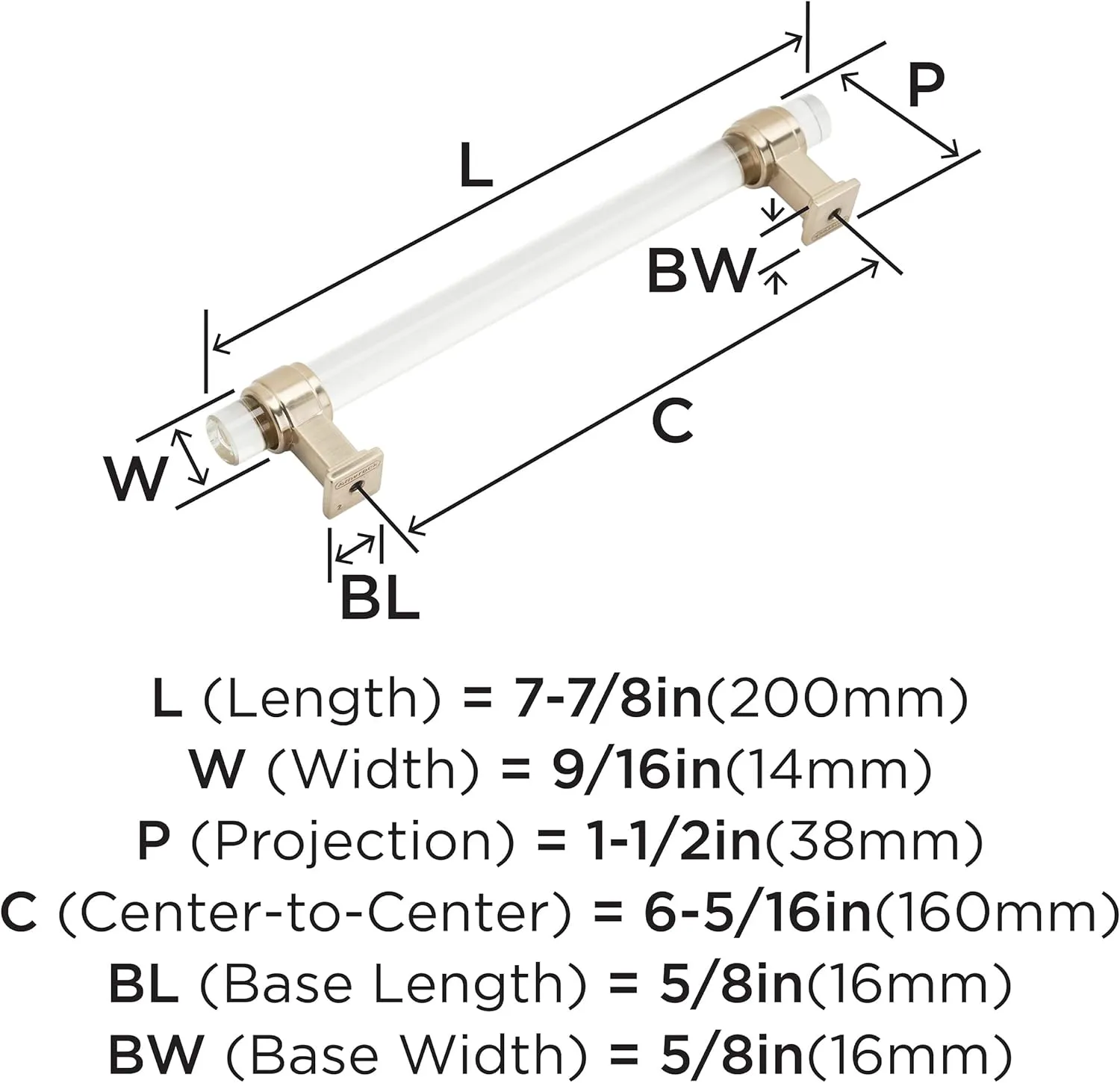 Amerock | Cabinet Pull | Clear/Champagne Bronze | 6-5/16 inch (160 mm) Center to Center | Glacio | 1 Pack | Drawer Pull | Drawer Handle | Cabinet Hardware
