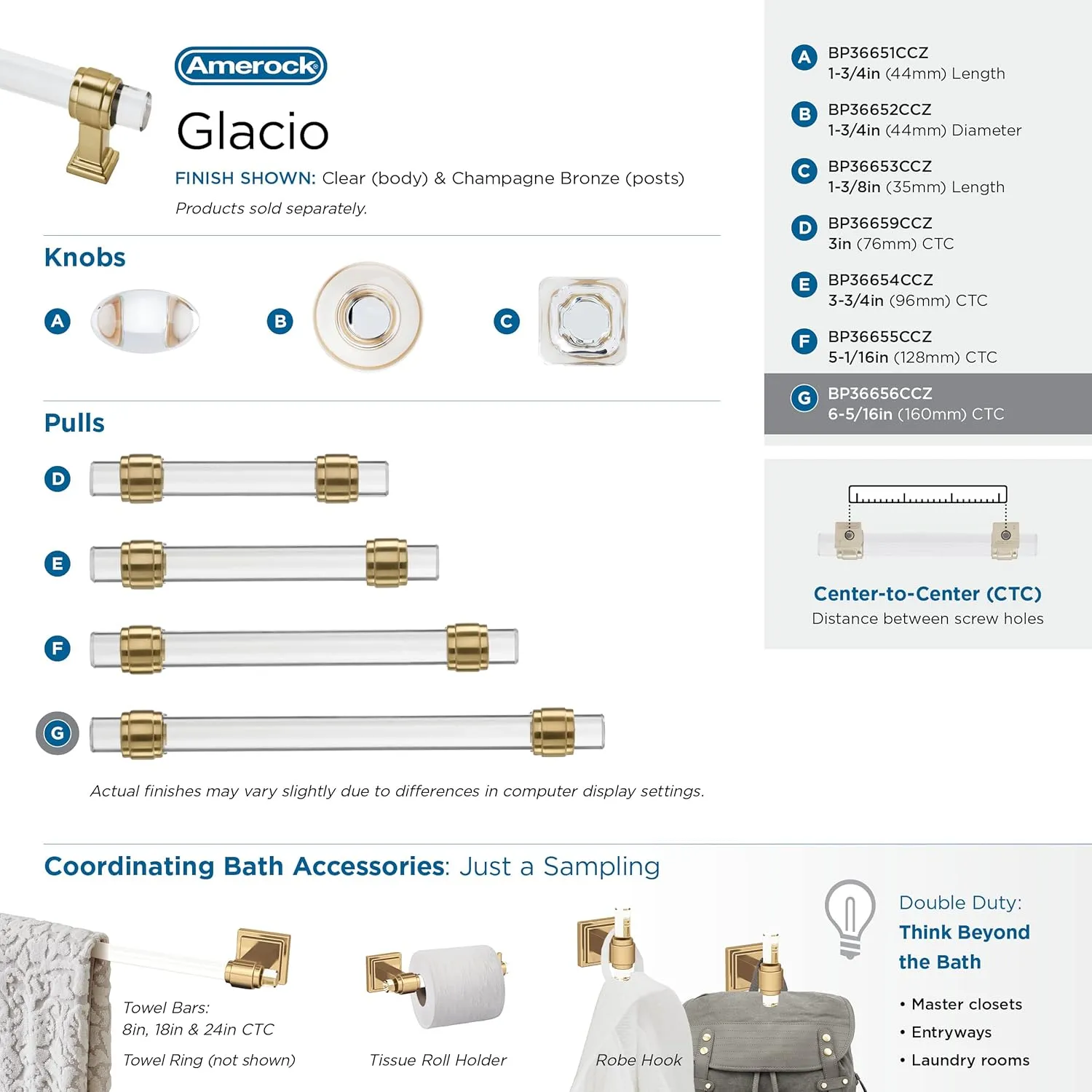 Amerock | Cabinet Pull | Clear/Champagne Bronze | 6-5/16 inch (160 mm) Center to Center | Glacio | 1 Pack | Drawer Pull | Drawer Handle | Cabinet Hardware