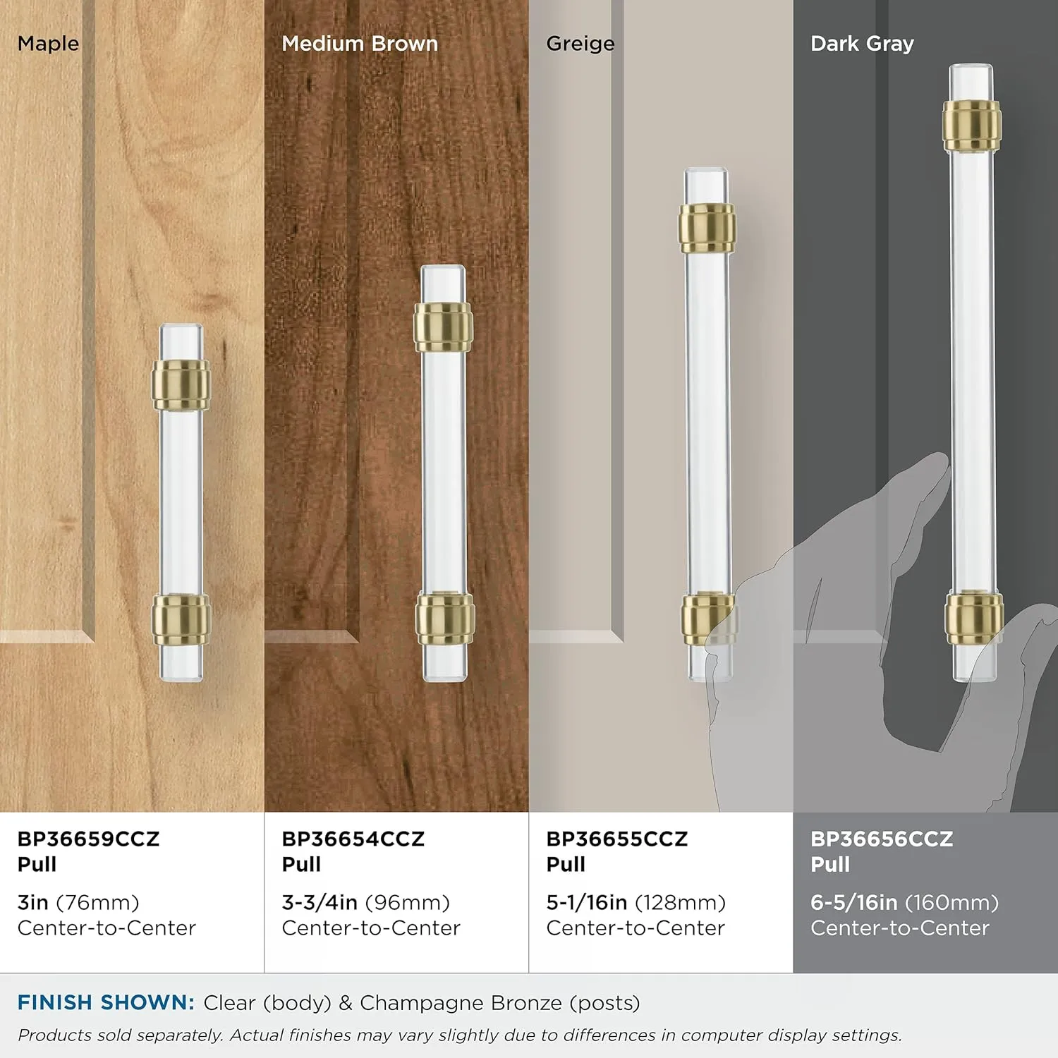 Amerock | Cabinet Pull | Clear/Champagne Bronze | 6-5/16 inch (160 mm) Center to Center | Glacio | 1 Pack | Drawer Pull | Drawer Handle | Cabinet Hardware