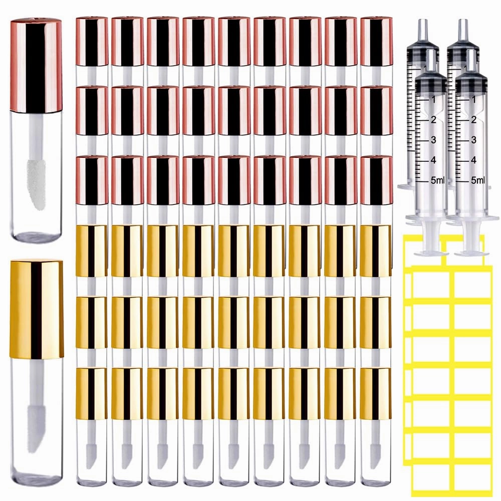 AMORIX 50PCS Mini Rose Gold Lip Gloss Tubes   50PCS Gold Lip Gloss Tubes