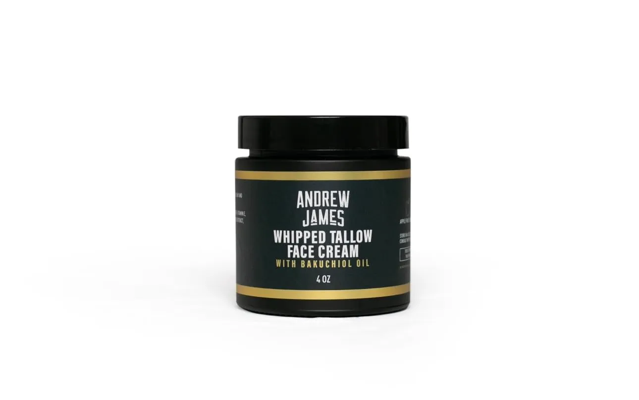 ANDREW JAMES Whipped Tallow Face Cream with Bakuchiol Oil, 4 oz, Natural Moisturizing Skincare, Anti Aging