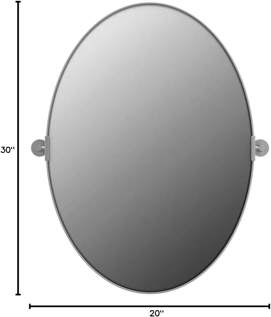 ANDY STAR Brushed Nickel Bathroom Mirror, 20 x 30 Inch Oval Pivot Mirror for Wall, Unique Farmhouse Tilt Mirror in Slim Silver Stainless Steel Metal Frame for Bedroom, Powder Room
