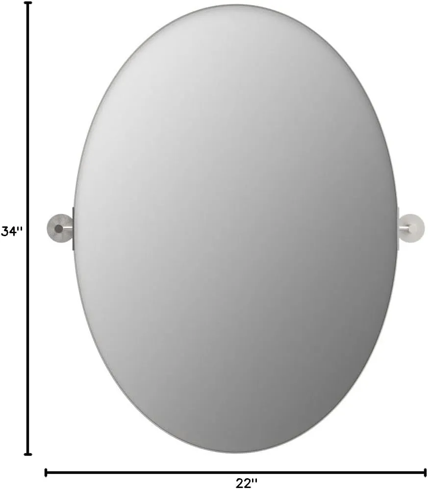 ANDY STAR Brushed Nickel Bathroom Mirror, 22 x 34 Inch Oval Pivot Mirror for Wall, Unique Farmhouse Tilt Mirror in Slim Silver Stainless Steel Metal Frame for Bedroom, Powder Room