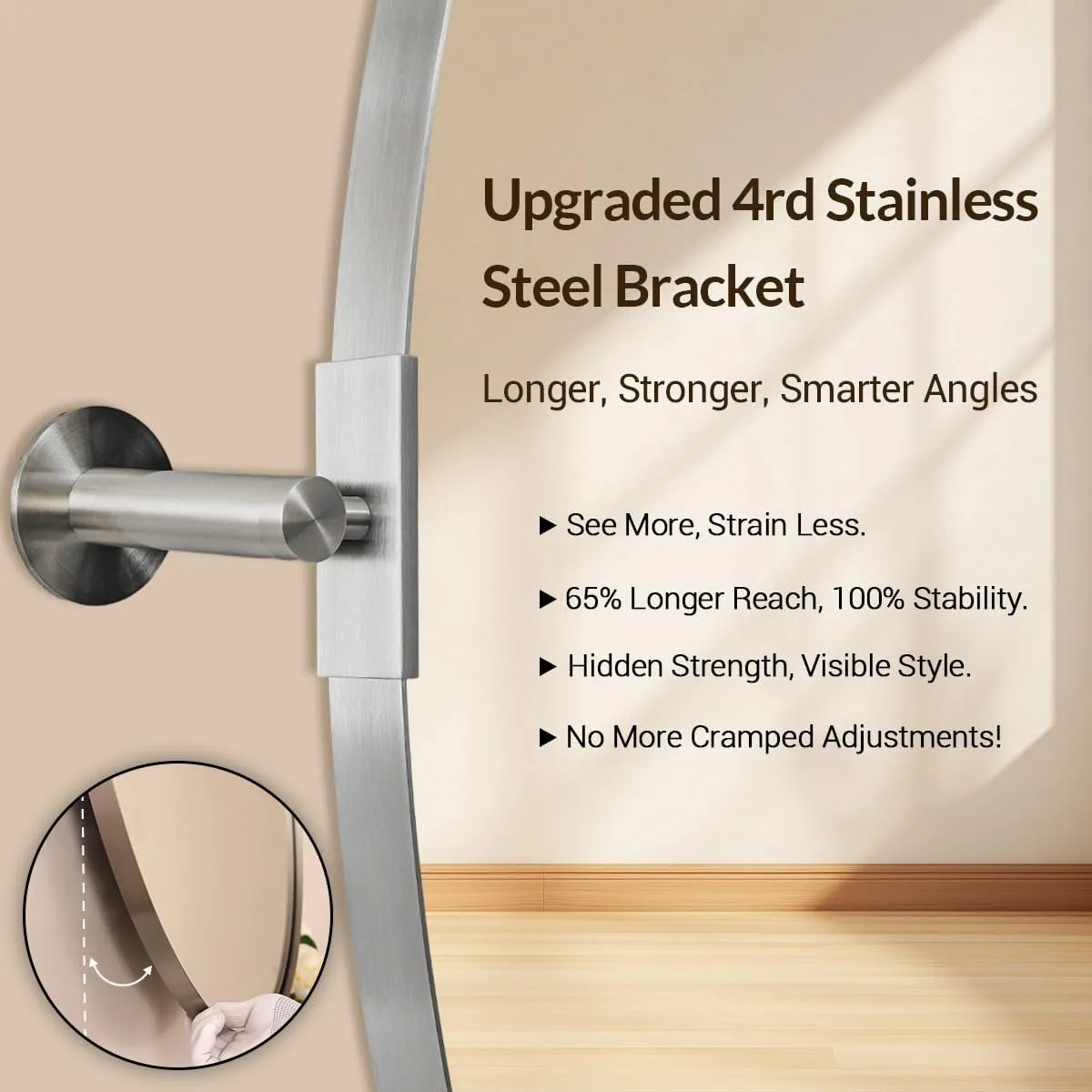 ANDY STAR Brushed Nickel Bathroom Mirror, 22 x 34 Inch Oval Pivot Mirror for Wall, Unique Farmhouse Tilt Mirror in Slim Silver Stainless Steel Metal Frame for Bedroom, Powder Room