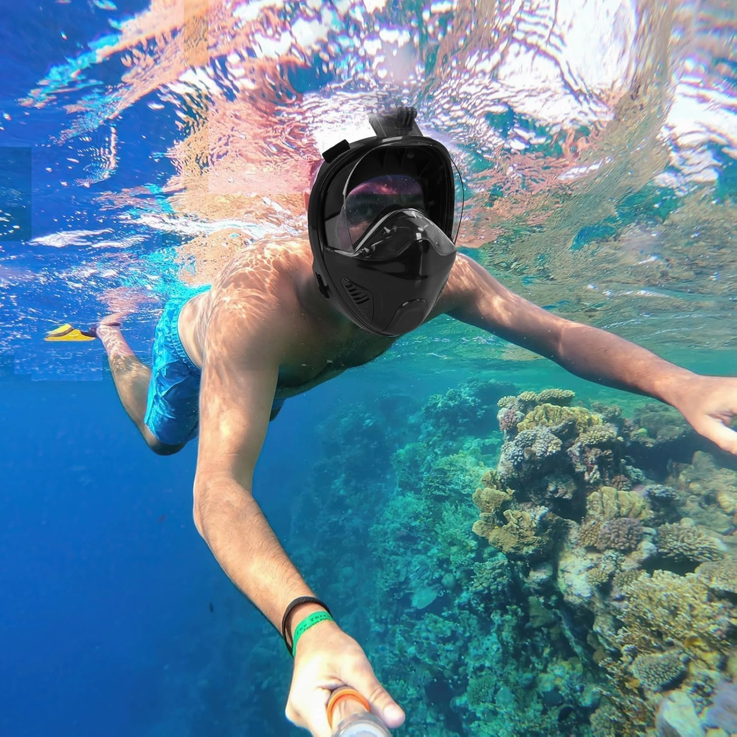 ANSUN Snorkel Mask Full Face, Snorkeling Gear for Adults with Safety Breathing System and Dry Top System, 180° Panoramic View Snorkeling Mask with Silicone Anti-Fog Anti-Leak