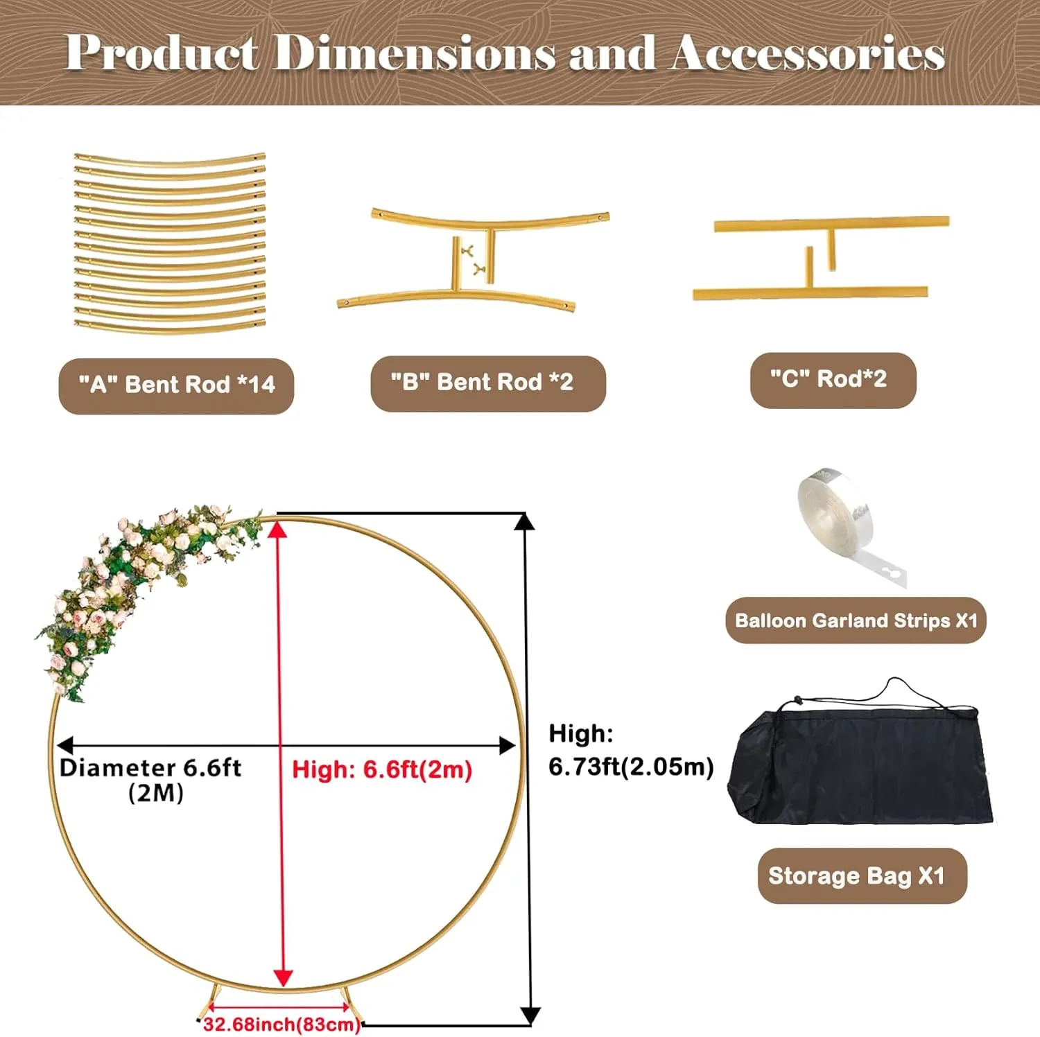 Antizz 6.6FT Round Balloon Arch Stand kit Metal Circle Backdrop Stand Frame Wedding Arches with Storage Bag for Gender Reveal Baby Shower Ceremony Birthday Party Decorations