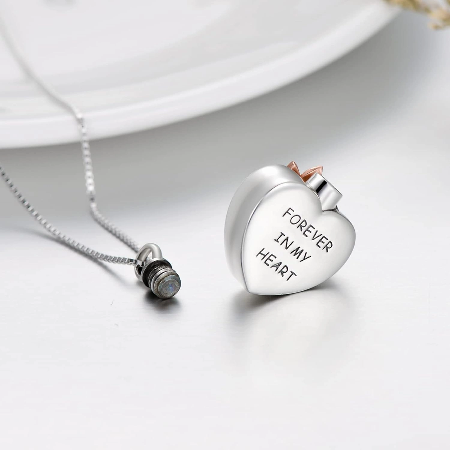 AOBOCO Cremation Jewelry 925 Sterling Silver Heart Flower Butterfly Urn Necklace for Ashes, Cremation Keepsake Necklace Embellished with Austrian Crystal, Women Memorial Jewelry