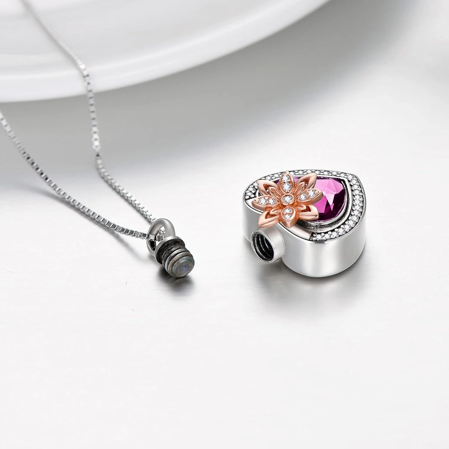 AOBOCO Cremation Jewelry 925 Sterling Silver Heart Flower Butterfly Urn Necklace for Ashes, Cremation Keepsake Necklace Embellished with Austrian Crystal, Women Memorial Jewelry