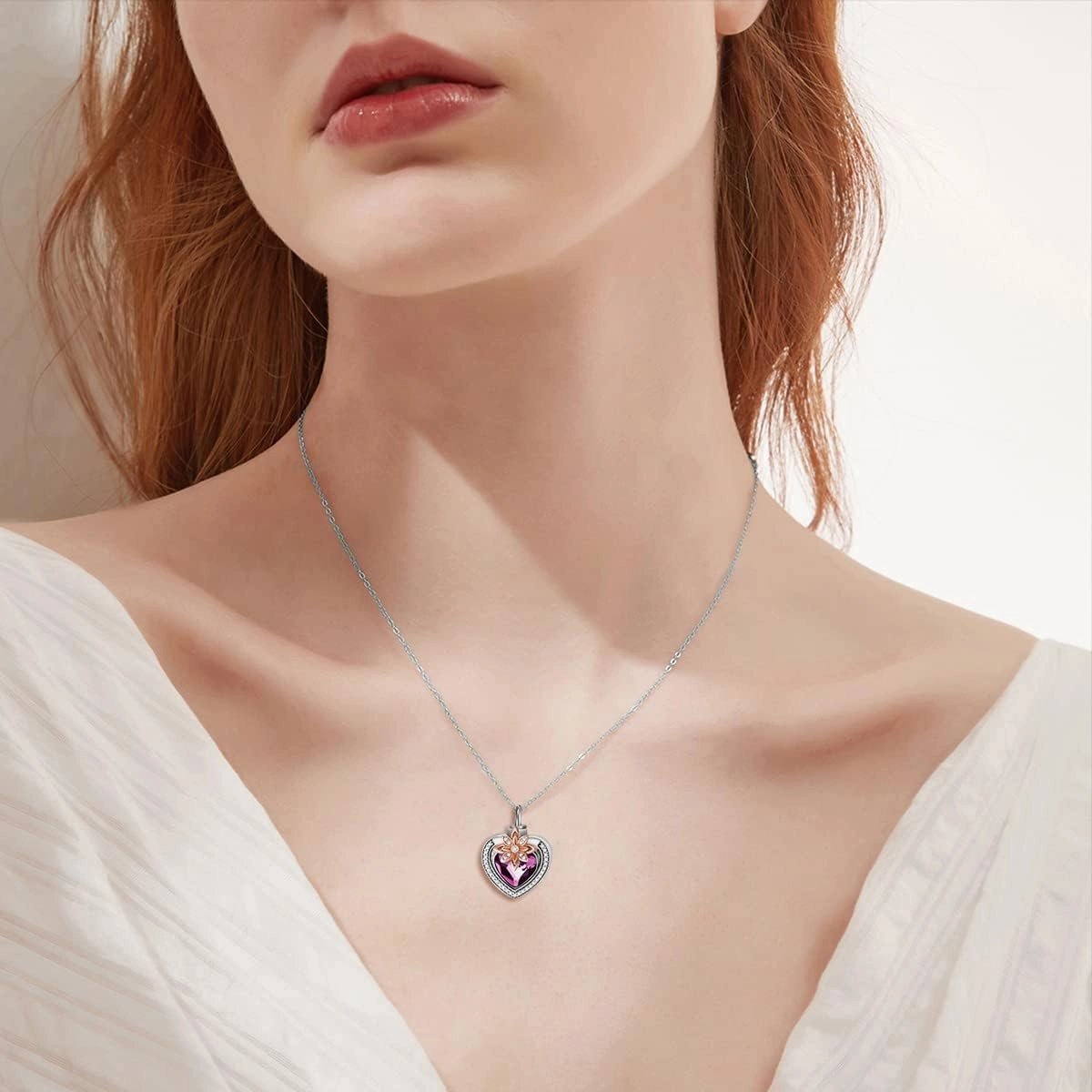 AOBOCO Cremation Jewelry 925 Sterling Silver Heart Flower Butterfly Urn Necklace for Ashes, Cremation Keepsake Necklace Embellished with Austrian Crystal, Women Memorial Jewelry