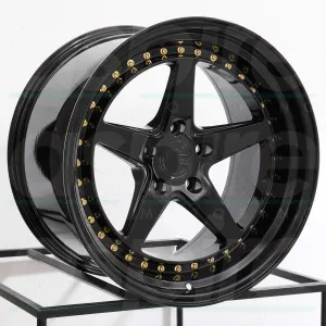 Aodhan DS-05 Custom Wheel - 18x9.5, 30 Offset, 5x114.3 Bolt Pattern, 73.1mm Hub - Gloss Black with Gold Rivets Rim
