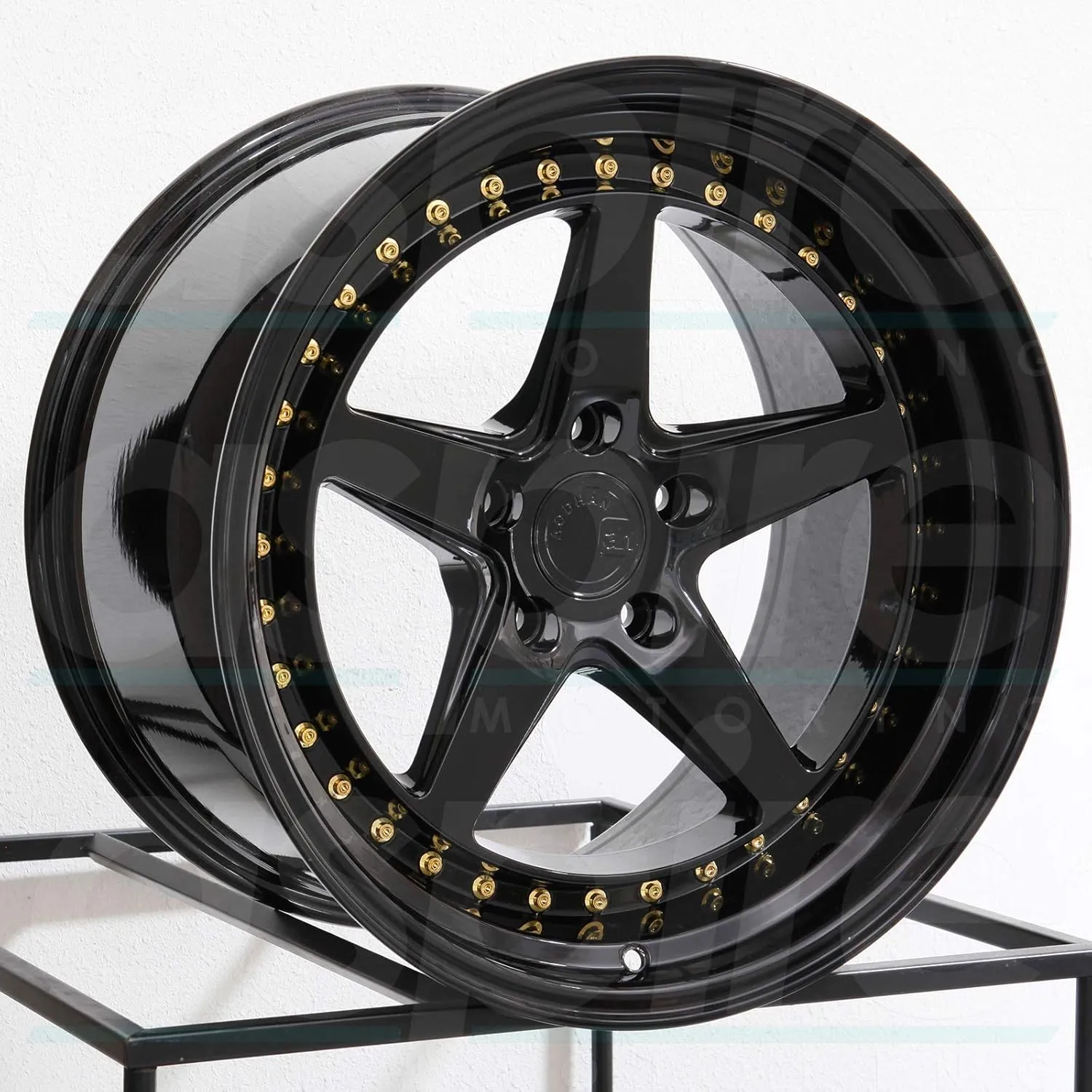Aodhan DS-05 Custom Wheel - 18x9.5, 30 Offset, 5x114.3 Bolt Pattern, 73.1mm Hub - Gloss Black with Gold Rivets Rim