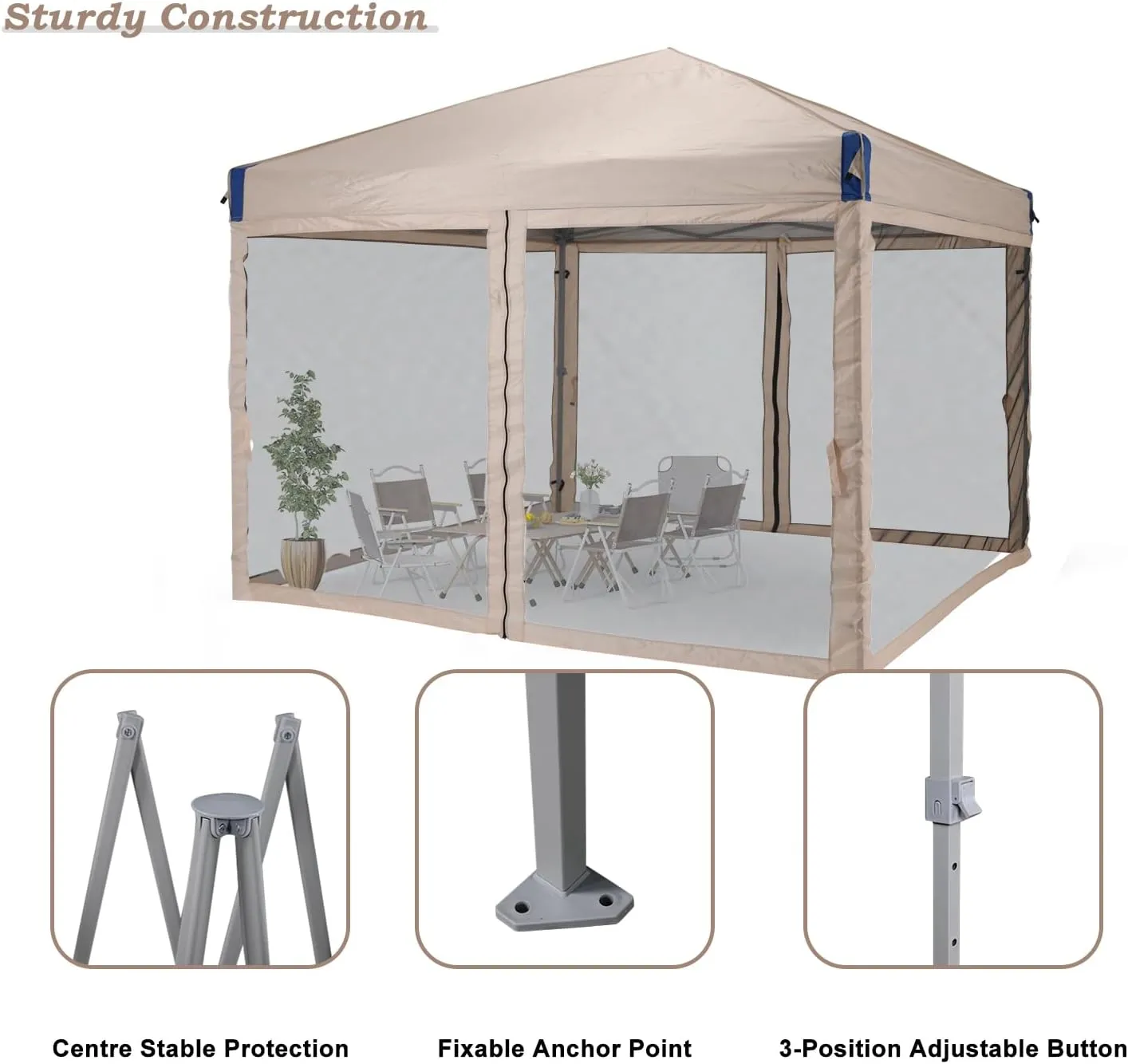 Aoodor 12x12 FT Pop-Up Canopy Tent with Roller Bag - Portable Instant Shade, Sturdy Iron Frame, Water-Resistant 210D Oxford Fabric, UV Protection, Easy Assembly for Camping and Outdoor Events