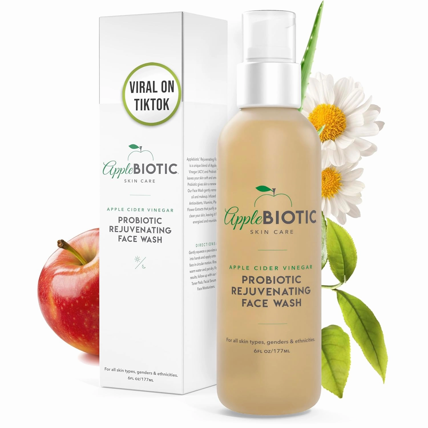 Apple Cider Vinegar Face Wash - Exfoliating Face Wash, Hydrating Gel Foaming Facial Cleanser, Fragrance Free, 6oz