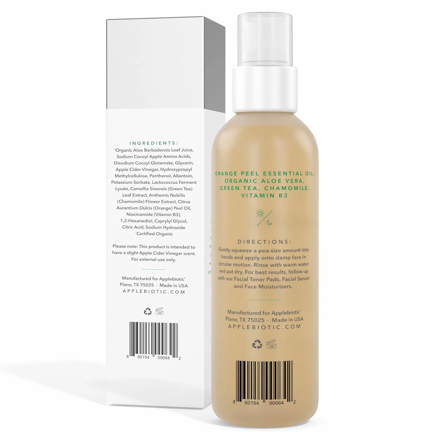 Apple Cider Vinegar Face Wash - Exfoliating Face Wash, Hydrating Gel Foaming Facial Cleanser, Fragrance Free, 6oz