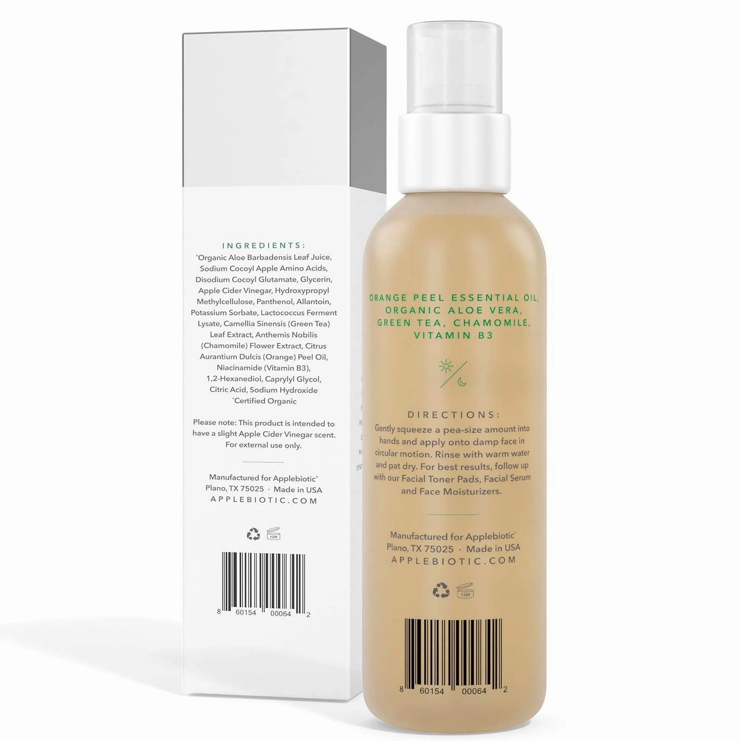 Apple Cider Vinegar Natural Face Wash 2 PK: Exfoliating Gel Foaming Facial Cleanser For Men, Women, Teens and All Skin Types. Cleanses Oily Skin, Calms Acne Breakouts and Removes Makeup, 6oz