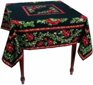 April Cornell 36 by 36-Inch Tablecloth, Noel Black