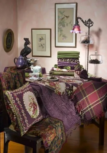 April Cornell Decadent Victorian 54-Inch Square Tablecloth, Victorian Portrait Purple